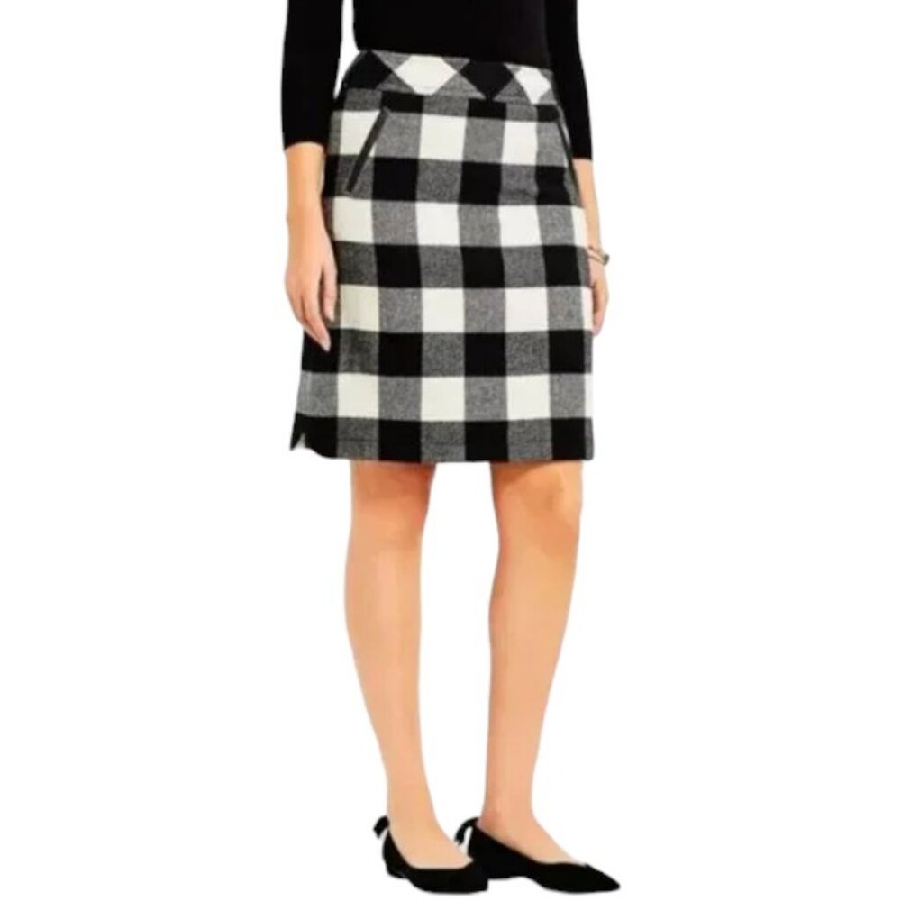 Women's Talbots Wool Blend Black & White Buffalo Check Plaid Skirt - Size 4